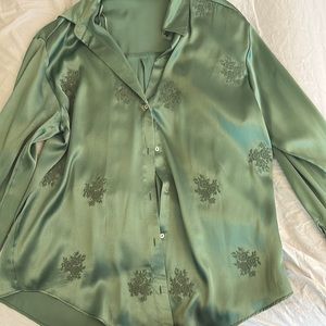 Zara silk green long sleeve blouse